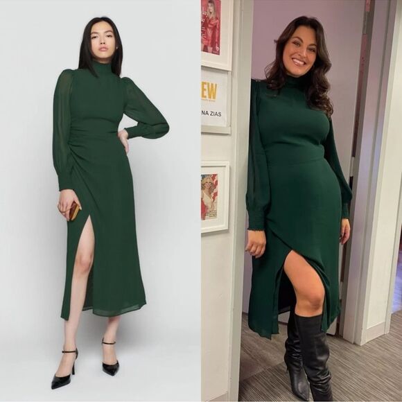 NEW Reformation Aude Long Sleeve Midi Dress Forest Green Size 18 - Picture 2 of 8